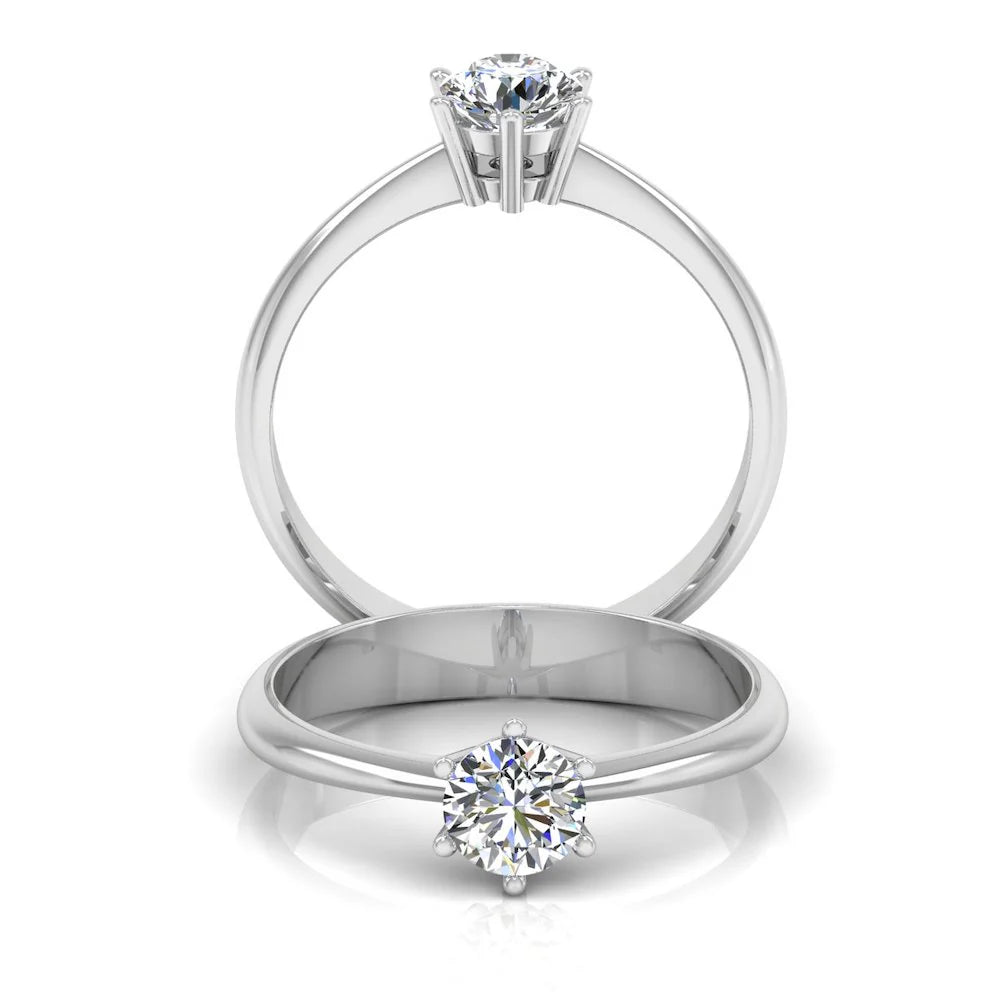 6 Prong Petite 2 CT Moissanite Round Solitaire Engagement Ring (ALL SIZES)