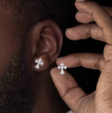 Moissanite Cross Stud Earrings 925 Silver Gold Colour