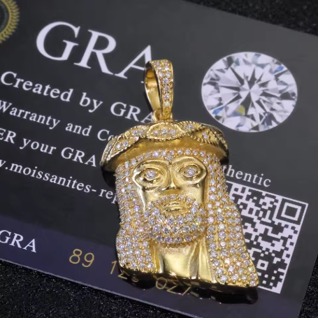 Moissanite Jesus Head Pendant 18K Gold