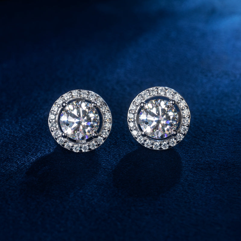 Halo Moissanite Stud Earrings 14K Gold Circle