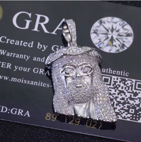 Moissanite Jesus Head Pendant 18K Gold