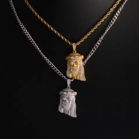 Moissanite Jesus Head Pendant 18K Gold