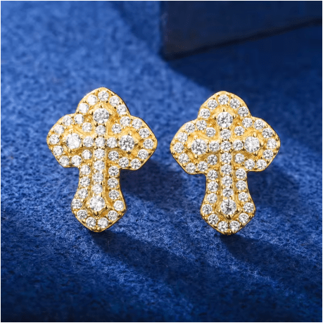 Moissanite Cross Stud Earrings 925 Silver Gold Colour - Silver ICEDABBA® Official Website | Moissanite Jewelry