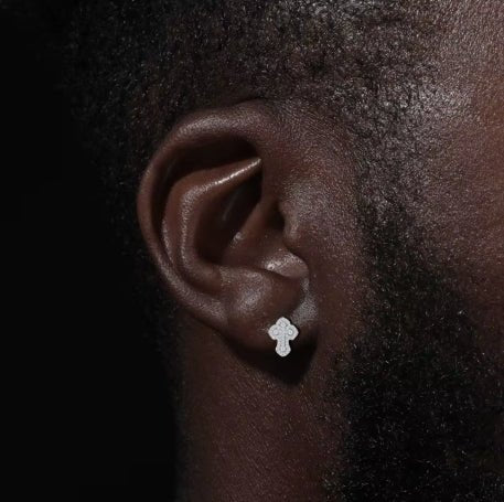 Moissanite Cross Stud Earrings 925 Silver Gold Colour - Silver ICEDABBA® Official Website | Moissanite Jewelry
